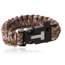 Survival Bracelet with Paracord/Flint Scraper/Whistle/Cutting Tool - Black, Blue, Camo, Orange, Pink or Rainbow