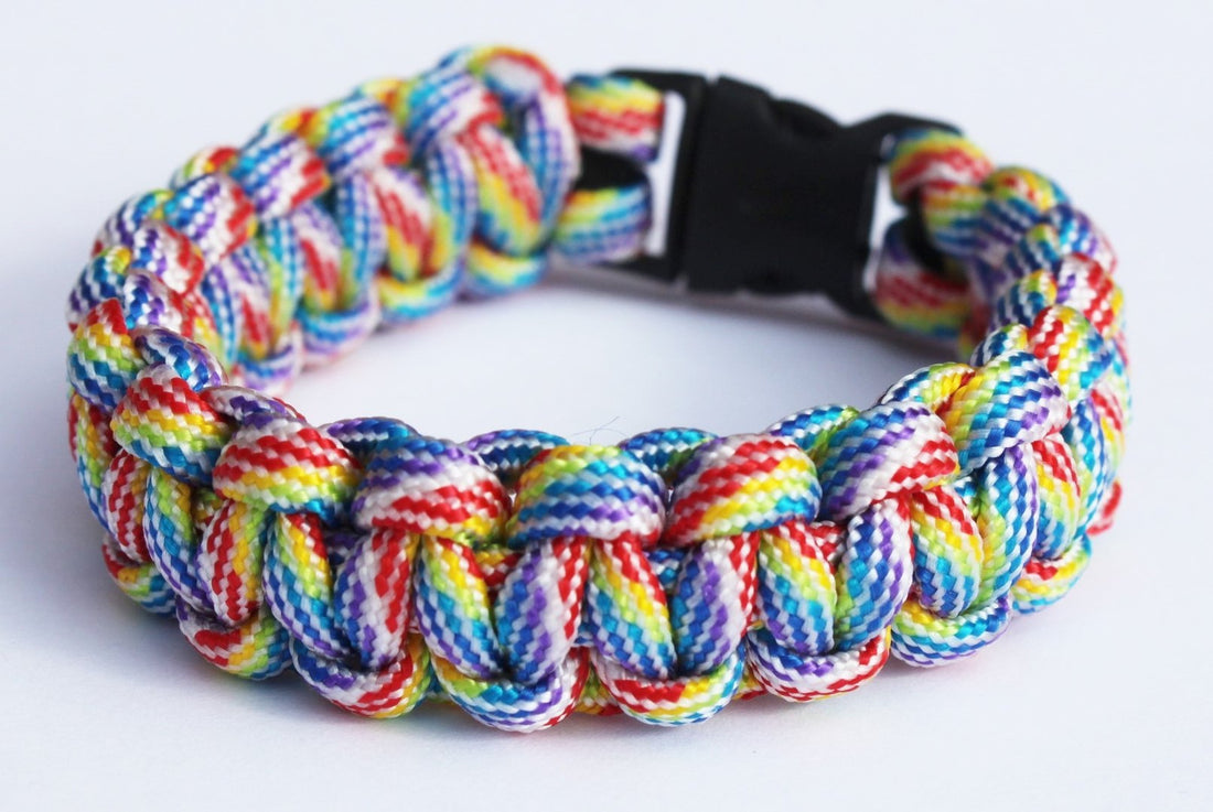 Paracord Survival Bracelet with Compass/Whistle Buckle - Black, Camo, Orange, Rainbow, Purple or Teal