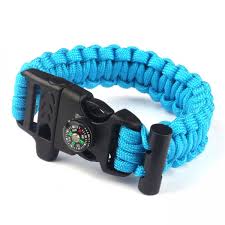 Paracord Survival Bracelet with Compass/Whistle Buckle - Black, Camo, Orange, Rainbow, Purple or Teal