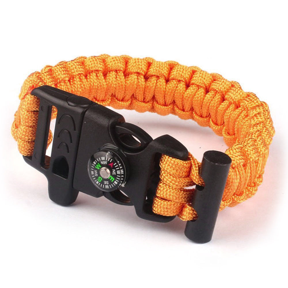 Paracord Survival Bracelet with Compass/Whistle Buckle - Black, Camo, Orange, Rainbow, Purple or Teal