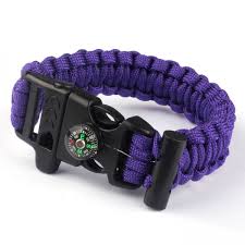 Paracord Survival Bracelet with Compass/Whistle Buckle - Black, Camo, Orange, Rainbow, Purple or Teal