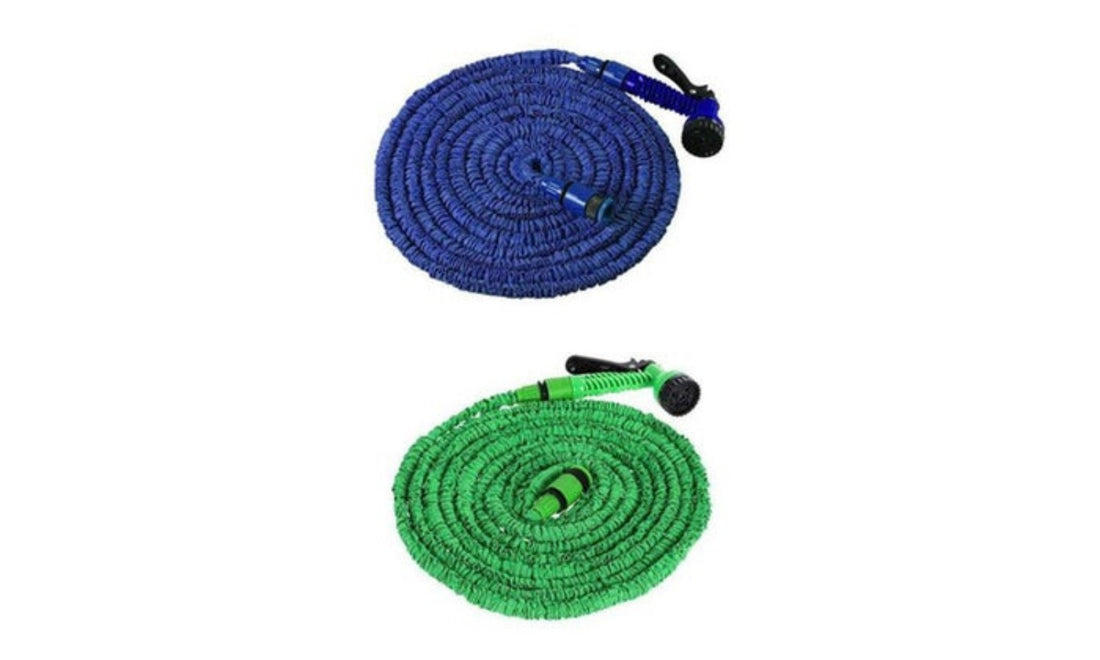 Deluxe 50 &100 Feet Expandable Flexible Garden Water Hose Nozzle & Sprayer- Green/Blue